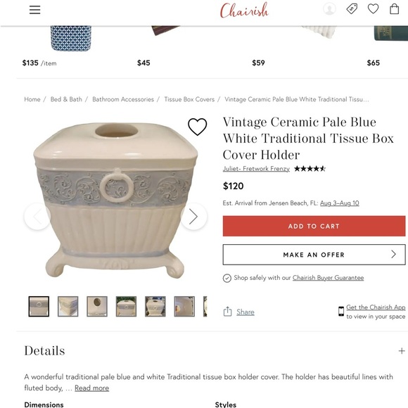 Grandmillenial Blue White Ceramic Tissue Box Cover Holder - Picture 9 of 9